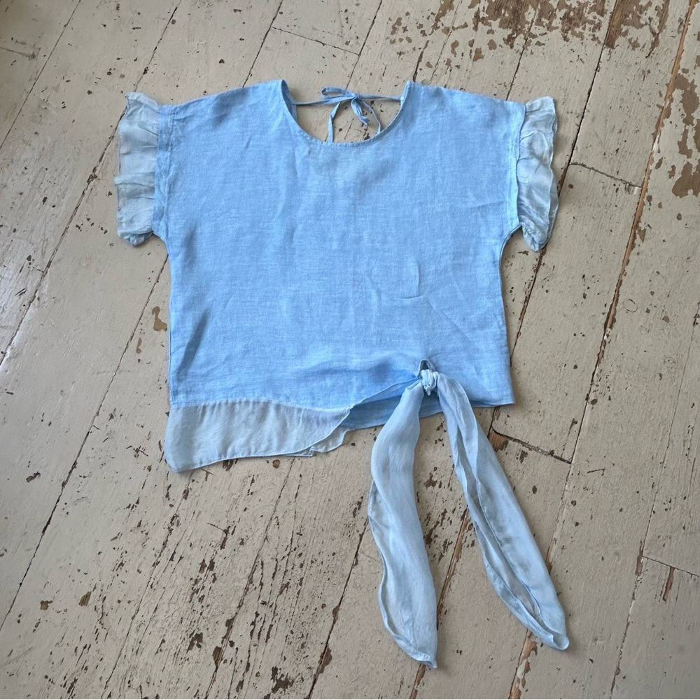Anyma Italy Baby Blue Silk & Linen Top